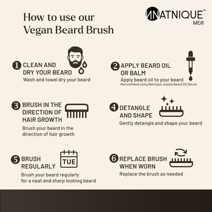Vegan Beard Brush for Men, 100% Sisal Bristles, Natural Beechwood Handle, Ergonomic Grooming Brush for Beard & Mustache