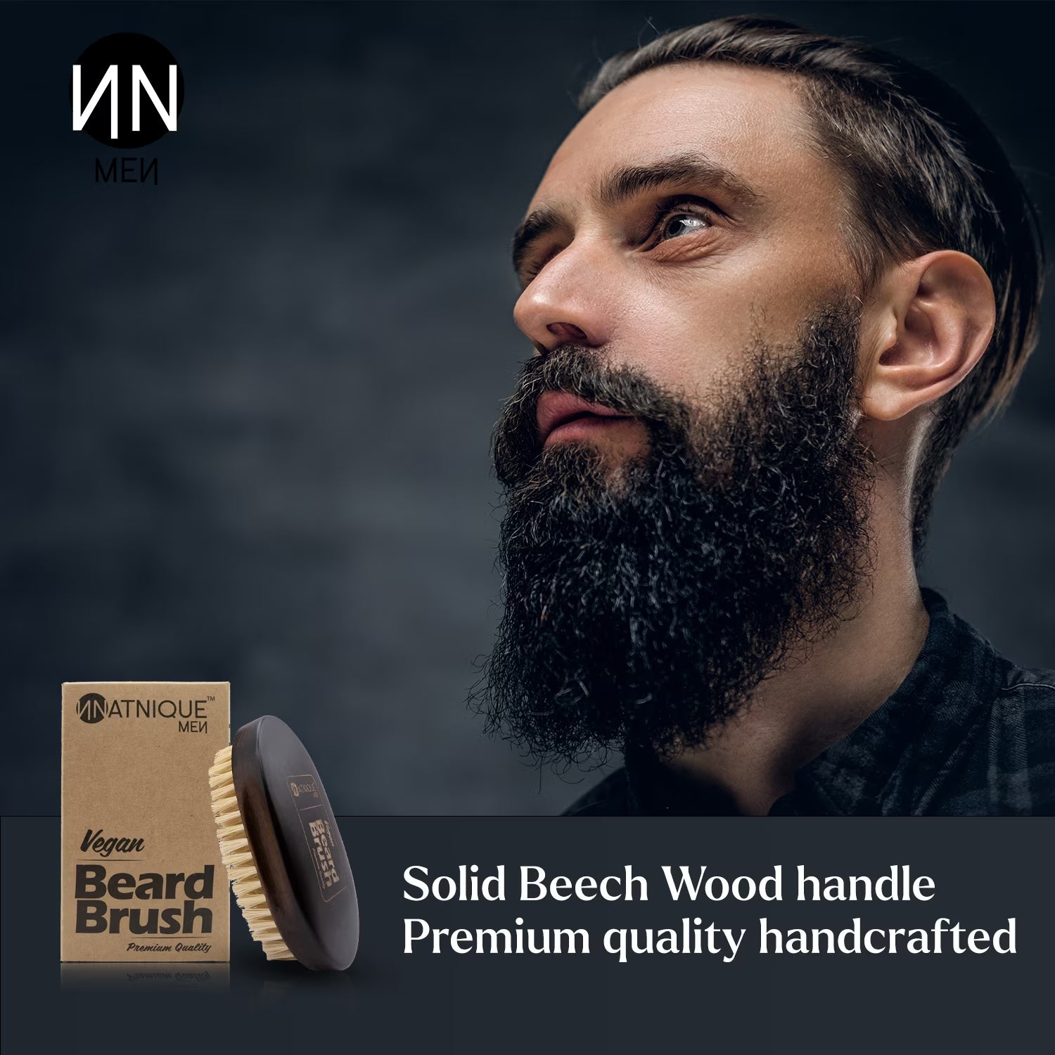 Vegan Beard Brush for Men, 100% Sisal Bristles, Natural Beechwood Handle, Ergonomic Grooming Brush for Beard & Mustache
