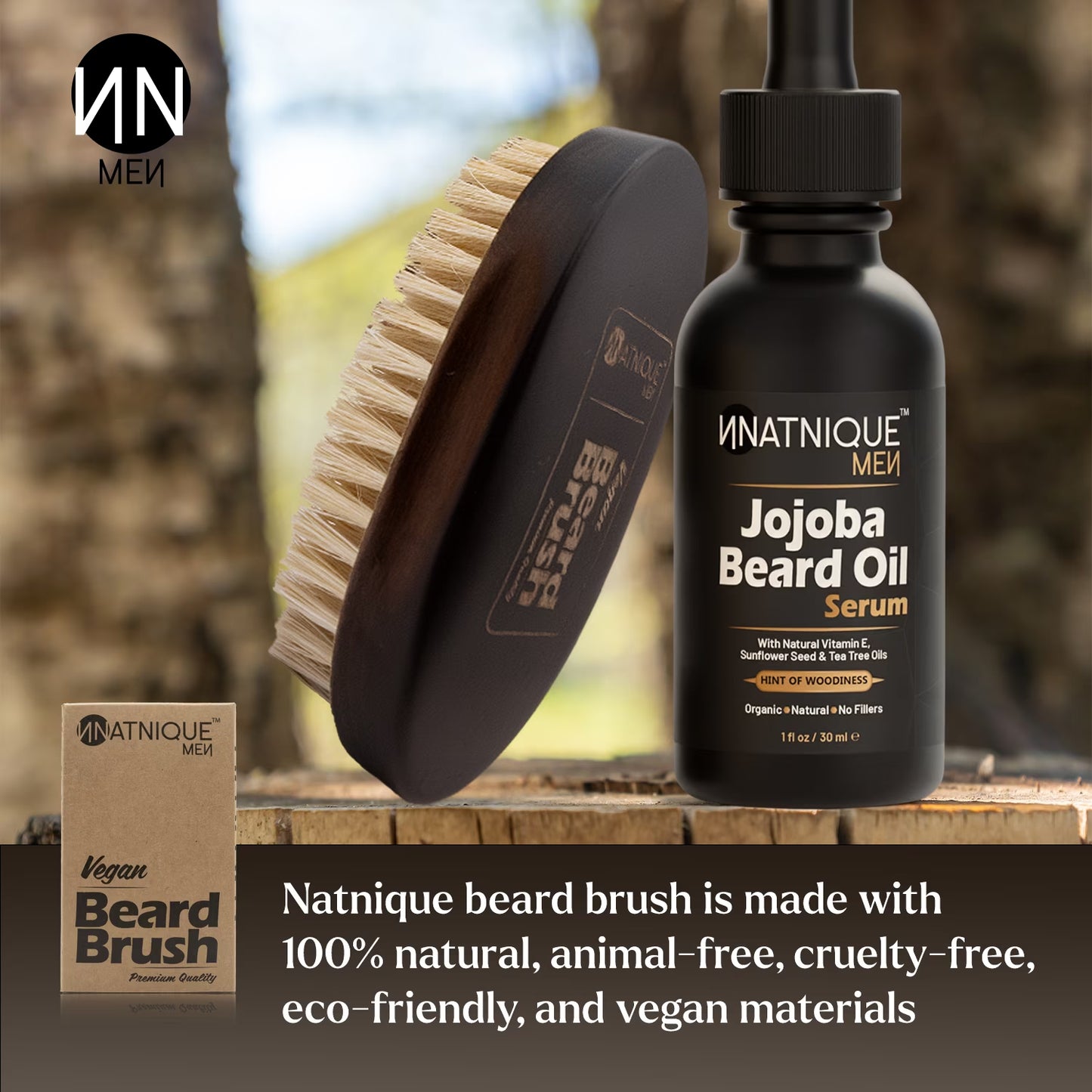 Vegan Beard Brush for Men, 100% Sisal Bristles, Natural Beechwood Handle, Ergonomic Grooming Brush for Beard & Mustache
