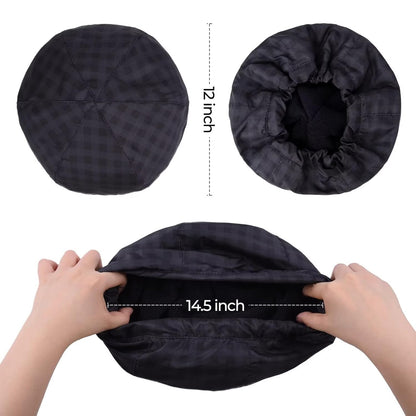 Shower Cap for Men Black Bath Cap, Reversible Large Waterproof Adjustable Shower Caps Terry Lining & Elastic Band Stretch Hem Hair Hat