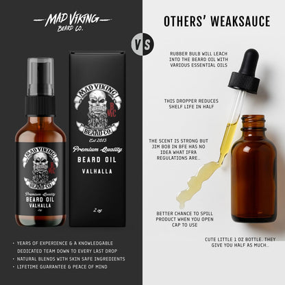 Mad Viking Valhalla Beard Oil - Hydrate, Soften and Grow Your Beard Naturally. Fight Itch and Dandruff with a Smooth Sandalwood & Vanilla Scent, Made in the USA - 2Oz