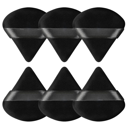 6 Pcs Powder Puff, Face Soft Triangle Makeup Puff Velour Makeup Sponge for Loose Powder (Black)