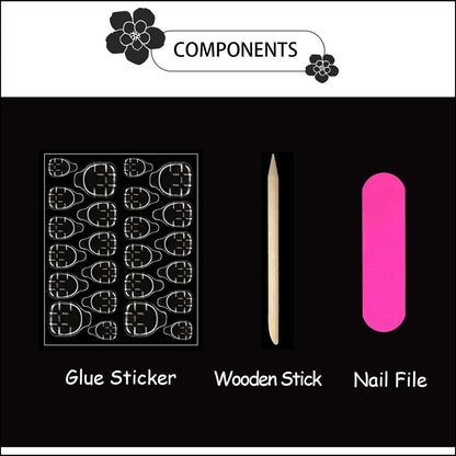 Long Press on Nails Square - Silver French Tip Fake Nails with Heart Design - Rhinestone, Elegant Full Cover Stick on False Nails - for Women 24 Pcs