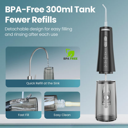 Rechargeable Cordless Water Flosser with Adjustable Water Pressure for Daily Oral Care, Power Dental Flosser for Home and Travel Use, Portable Oral Irrigator for Sensitive Gums and Braces Care