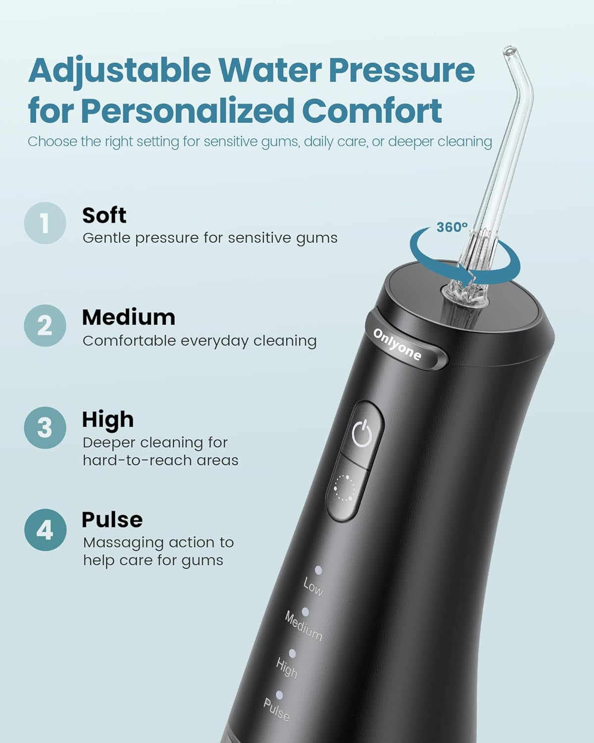 Rechargeable Cordless Water Flosser with Adjustable Water Pressure for Daily Oral Care, Power Dental Flosser for Home and Travel Use, Portable Oral Irrigator for Sensitive Gums and Braces Care