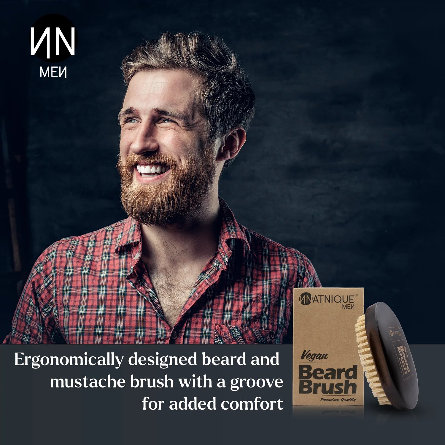 Vegan Beard Brush for Men, 100% Sisal Bristles, Natural Beechwood Handle, Ergonomic Grooming Brush for Beard & Mustache
