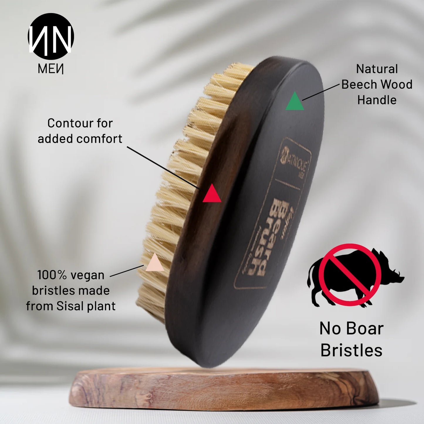 Vegan Beard Brush for Men, 100% Sisal Bristles, Natural Beechwood Handle, Ergonomic Grooming Brush for Beard & Mustache